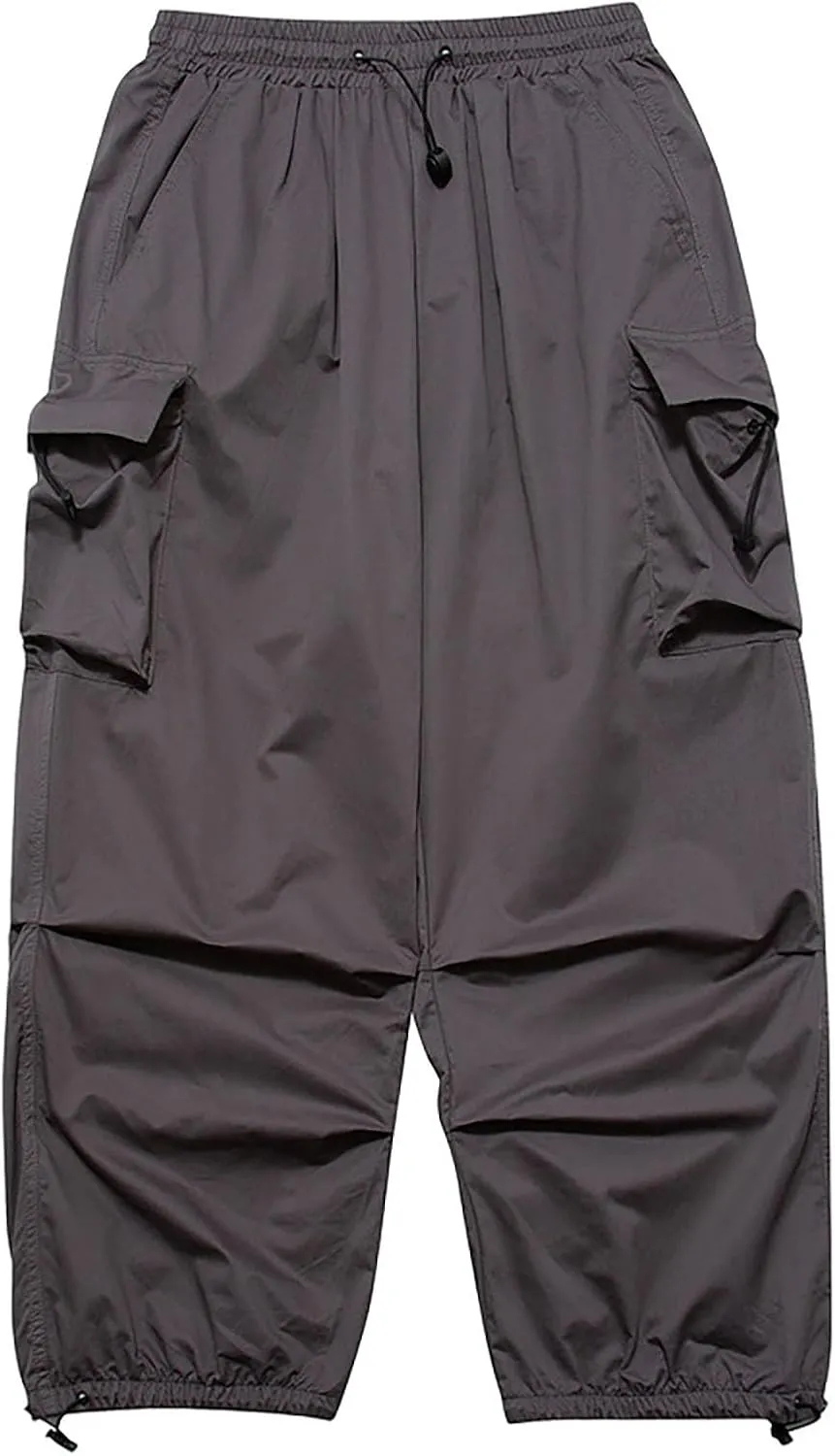 Men's Cargo Harem Pants Lighweight Drastring Elastic Waist Flap Pockets Baggy Loose Cinched Bottom Hip Hop Pants