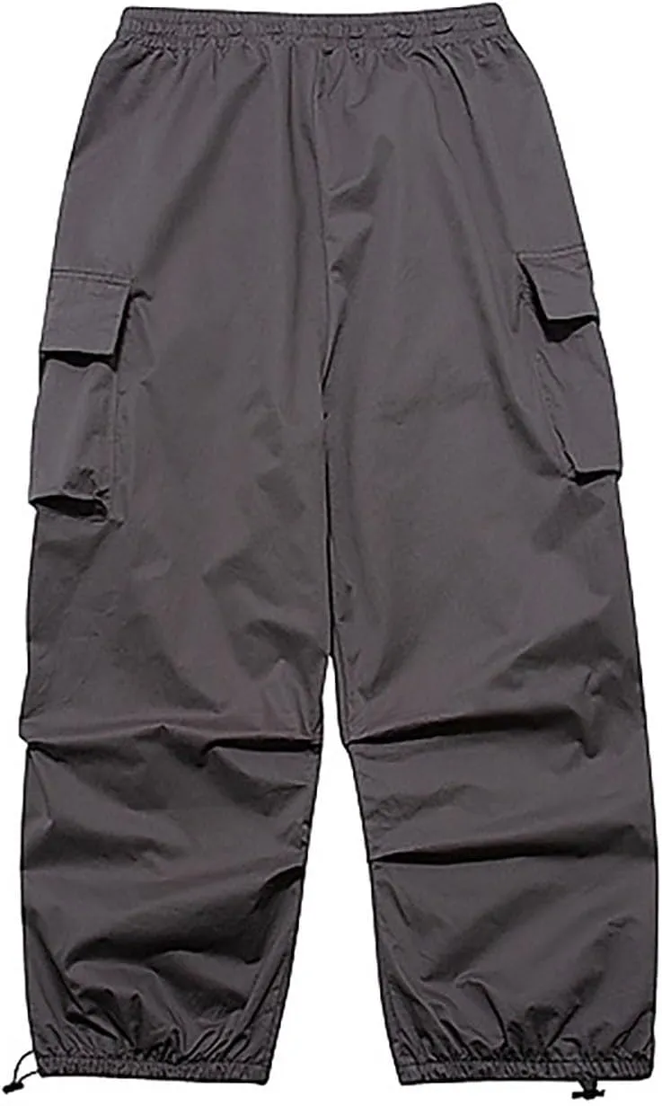 Men's Cargo Harem Pants Lighweight Drastring Elastic Waist Flap Pockets Baggy Loose Cinched Bottom Hip Hop Pants