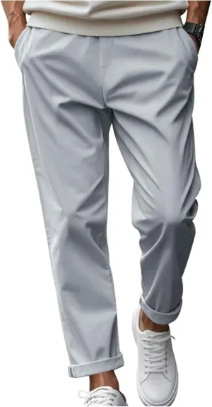 Men's Casual Pants Baggy Loose Fit Drawstring Waisted Elastic Long Pant Classic Solid Work Office Business Trousers