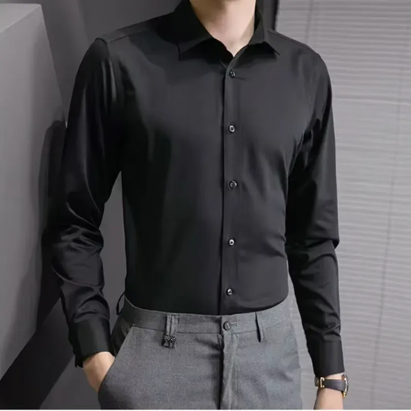 Men's Slim Fit Formal Long Sleeve Shirt with Button Closure | Ideal for All Seasons
