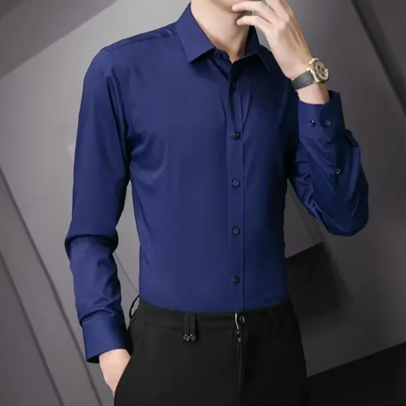 Men's Slim Fit Formal Long Sleeve Shirt with Button Closure | Ideal for All Seasons
