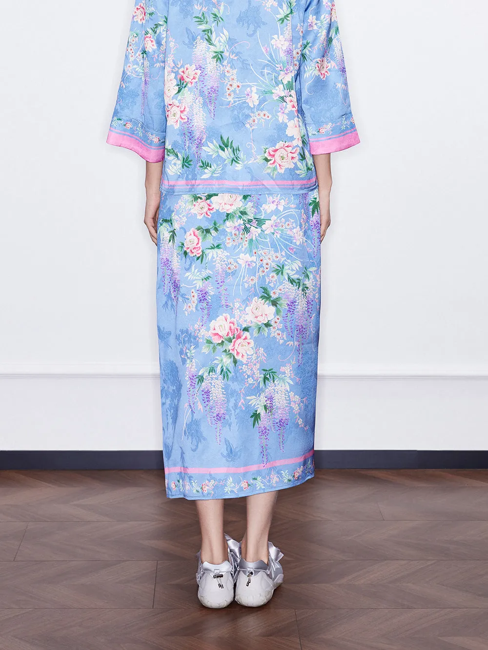 MUKZIN  SpringPrelude "Huaxin" Chinese Style Satin Side Slit Straight Tube Skirt