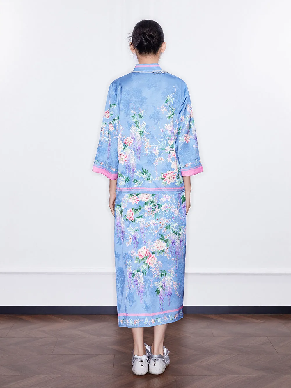 MUKZIN  SpringPrelude "Huaxin" Chinese Style Satin Side Slit Straight Tube Skirt