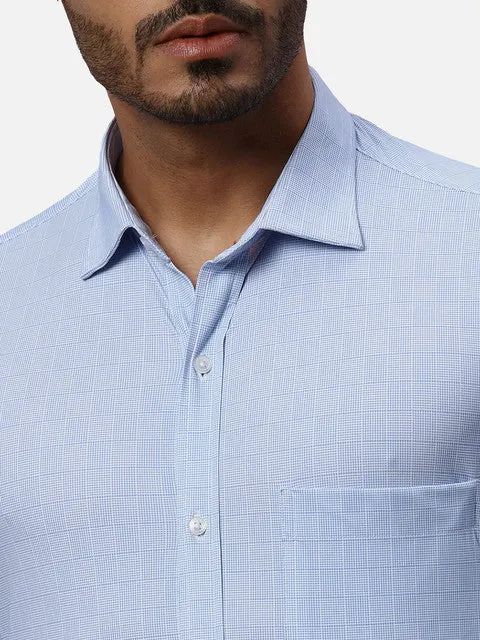 Park Avenue Men Blue Checks Slim Fit Polyester Blend Formal Shirts
