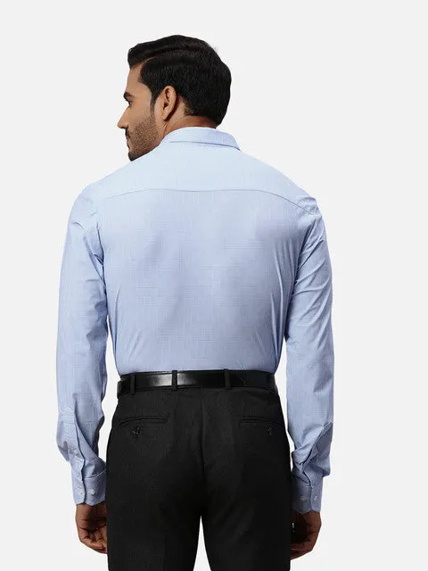 Park Avenue Men Blue Checks Slim Fit Polyester Blend Formal Shirts