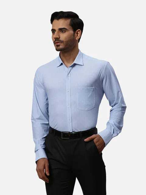 Park Avenue Men Blue Checks Slim Fit Polyester Blend Formal Shirts