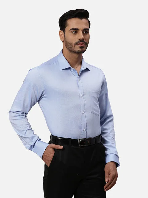Park Avenue Men Blue Dobby Slim Fit Cotton Formal Shirts