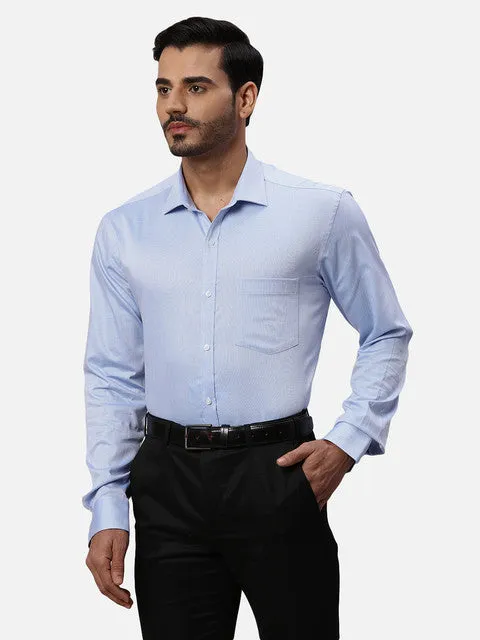 Park Avenue Men Blue Dobby Slim Fit Cotton Formal Shirts