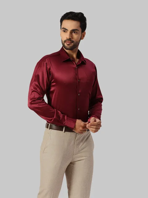 Park Avenue Men Maroon Solid Slim Fit Polyester Blend Formal Shirts