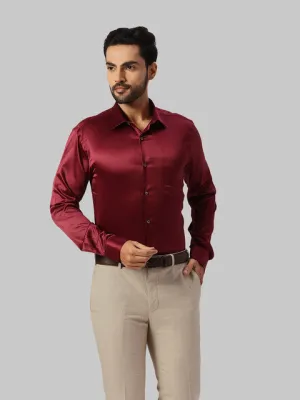 Park Avenue Men Maroon Solid Slim Fit Polyester Blend Formal Shirts