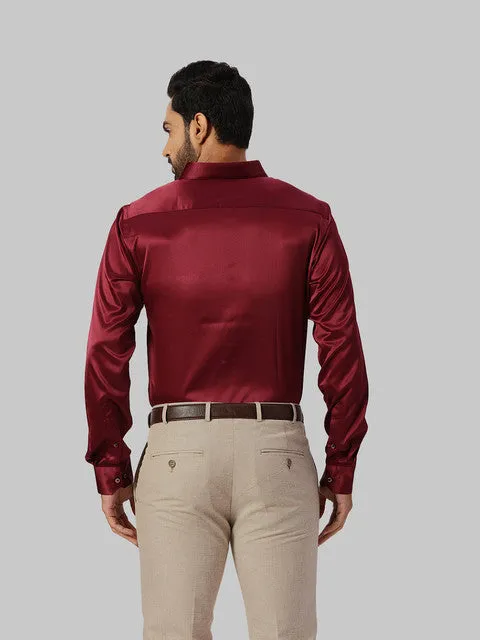 Park Avenue Men Maroon Solid Slim Fit Polyester Blend Formal Shirts
