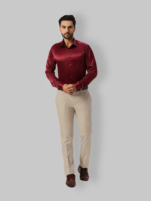 Park Avenue Men Maroon Solid Slim Fit Polyester Blend Formal Shirts