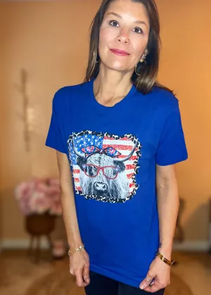 Patriotic Highland Cow Graphic Tee