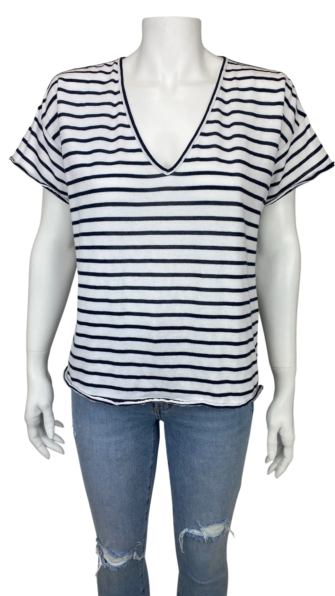 Rag & Bone, Women's Boxy Striped Tee, White/Navy, Size M