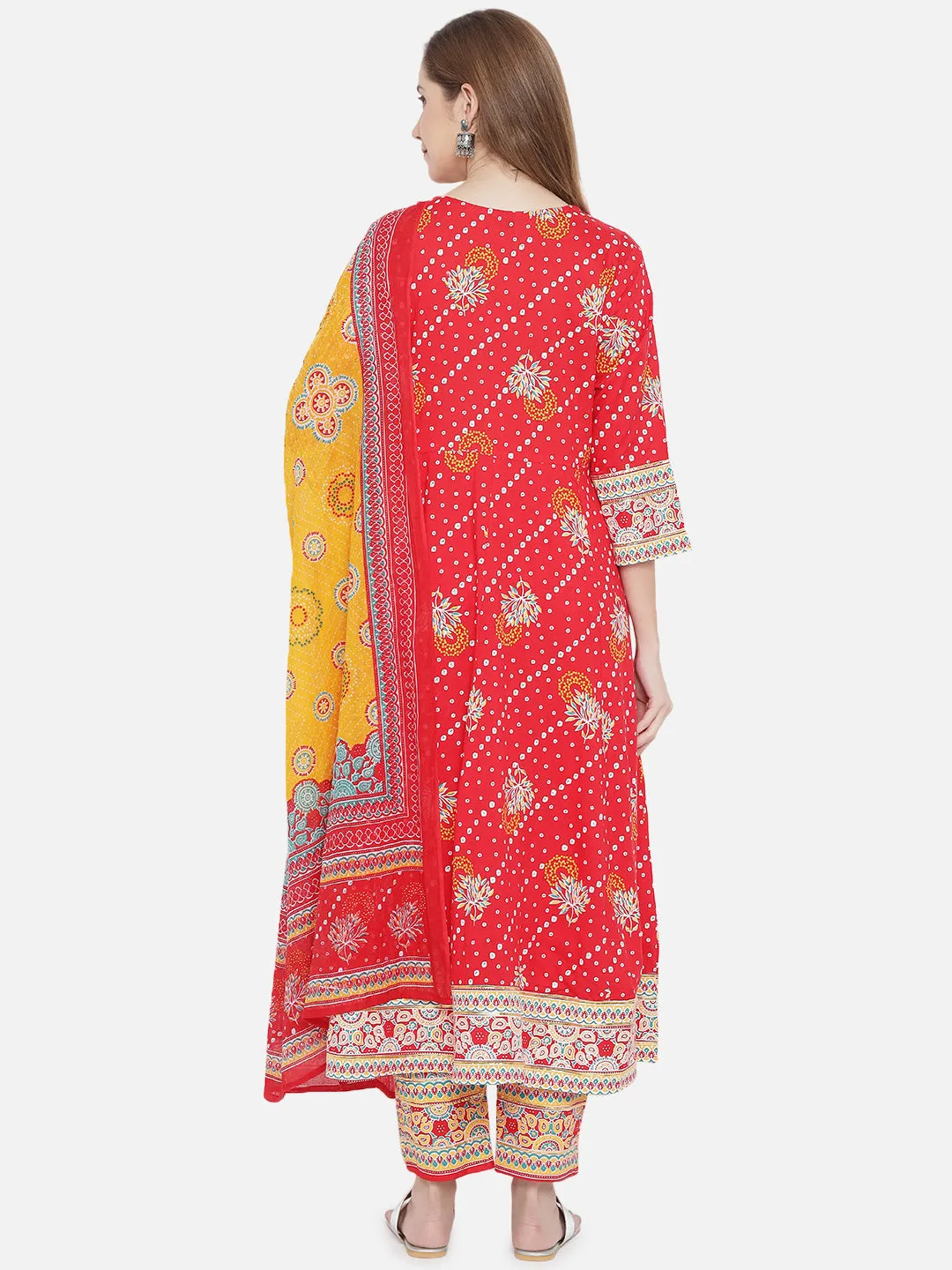 Red & Yellow Rayon Kalidar Kurta Set