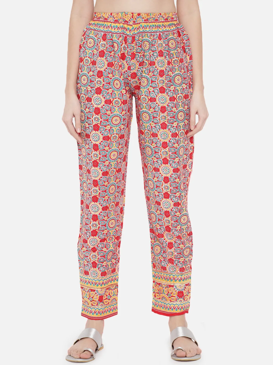 Red & Yellow Rayon Kalidar Kurta Set