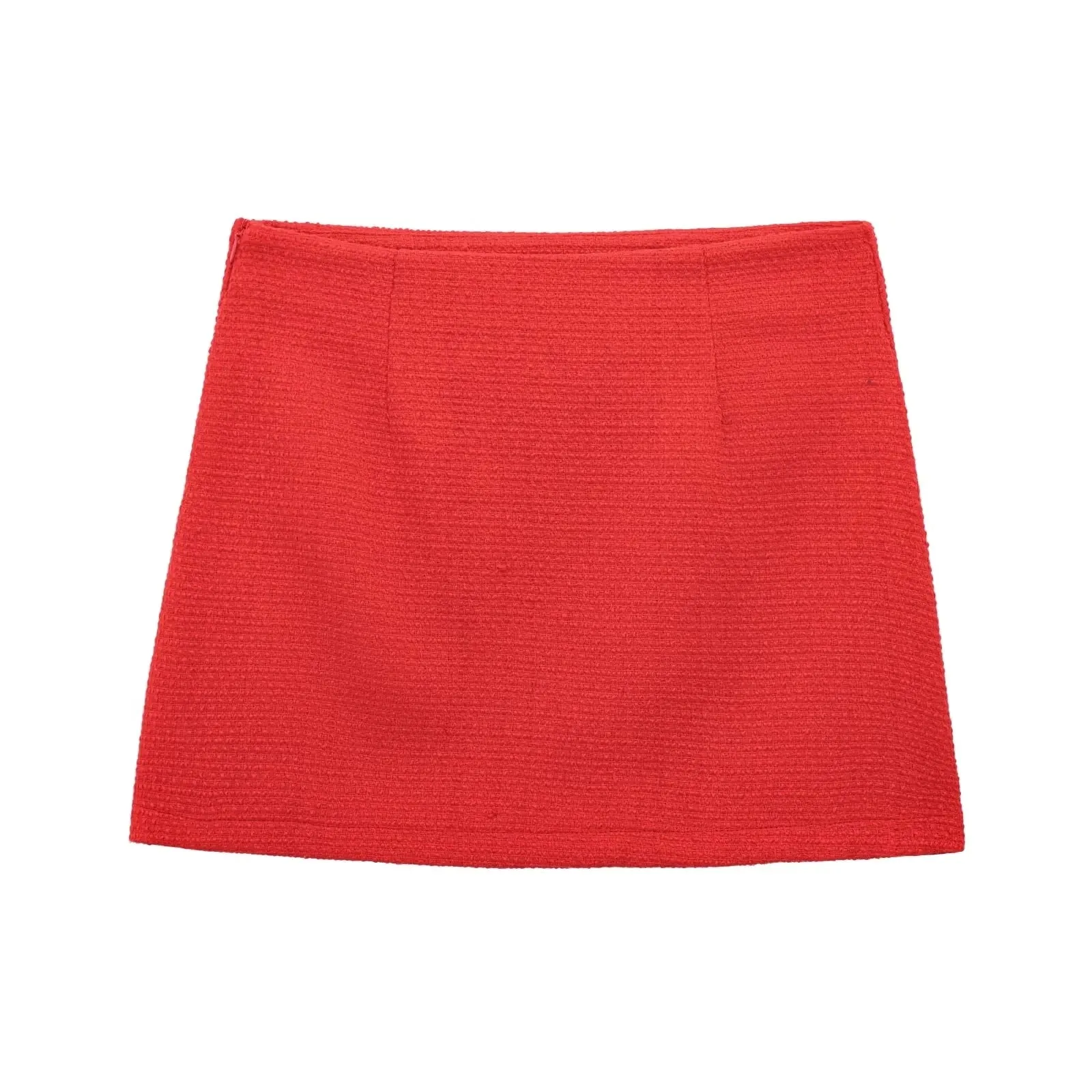 Red Solid Collar Short Sleeve Buttoned Top And Mini Skirt Set