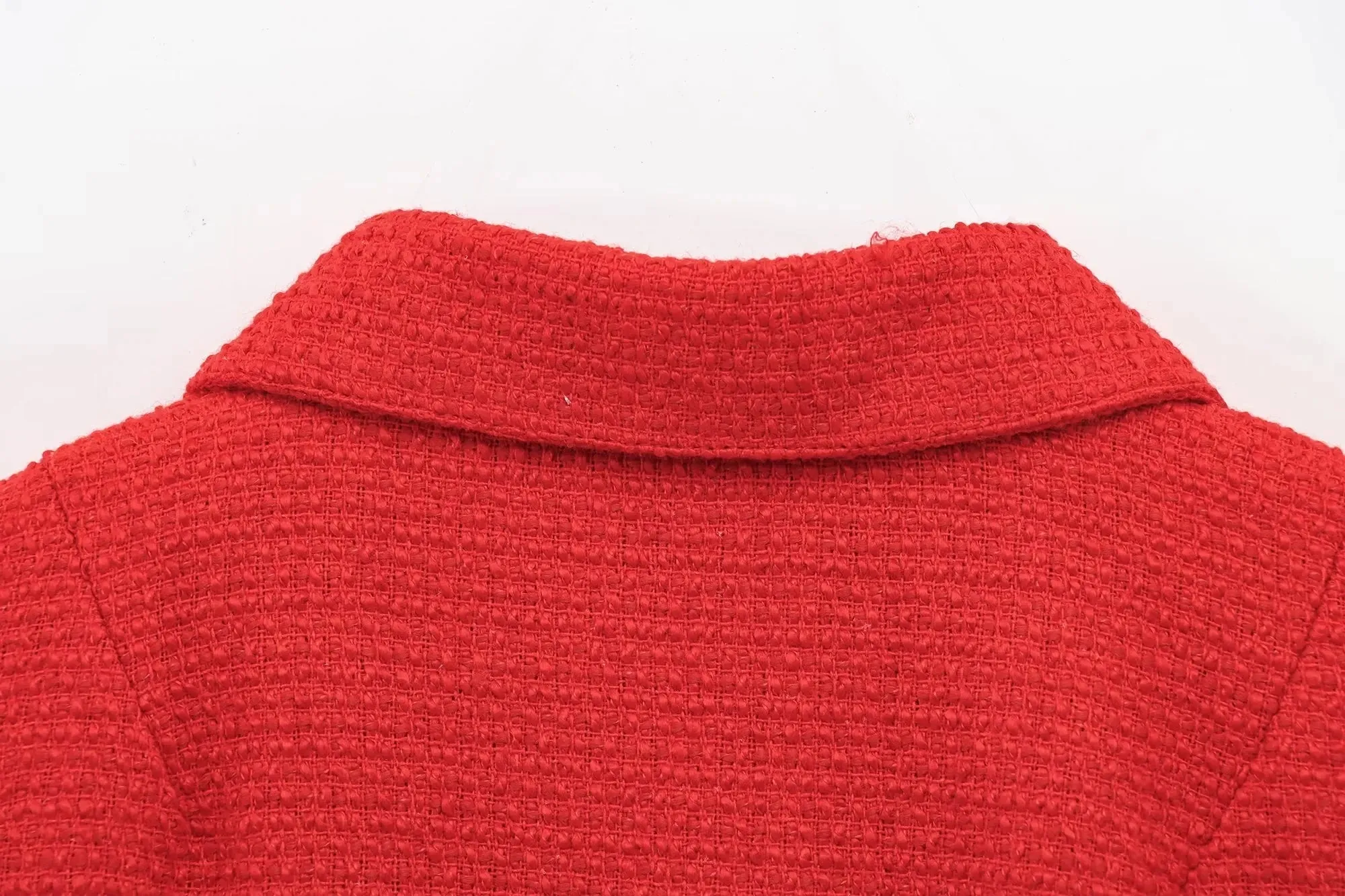 Red Solid Collar Short Sleeve Buttoned Top And Mini Skirt Set