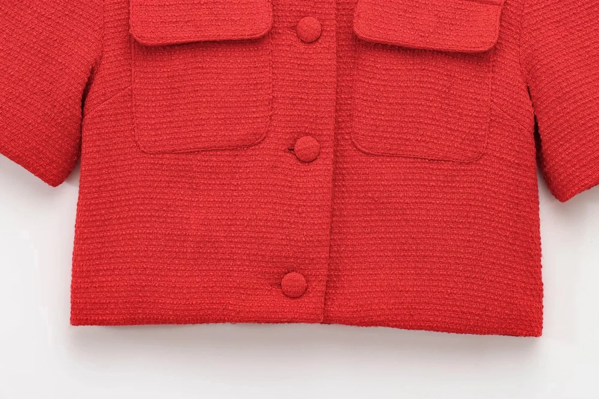 Red Solid Collar Short Sleeve Buttoned Top And Mini Skirt Set
