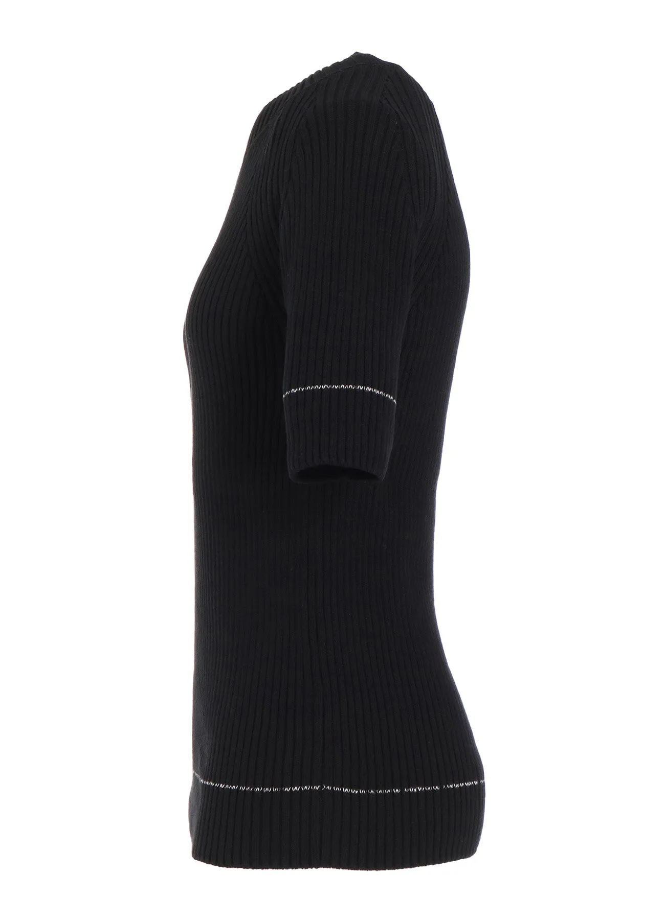 RIB STITCH TWISTED HALF SLEEVE RIB PULLOVER
