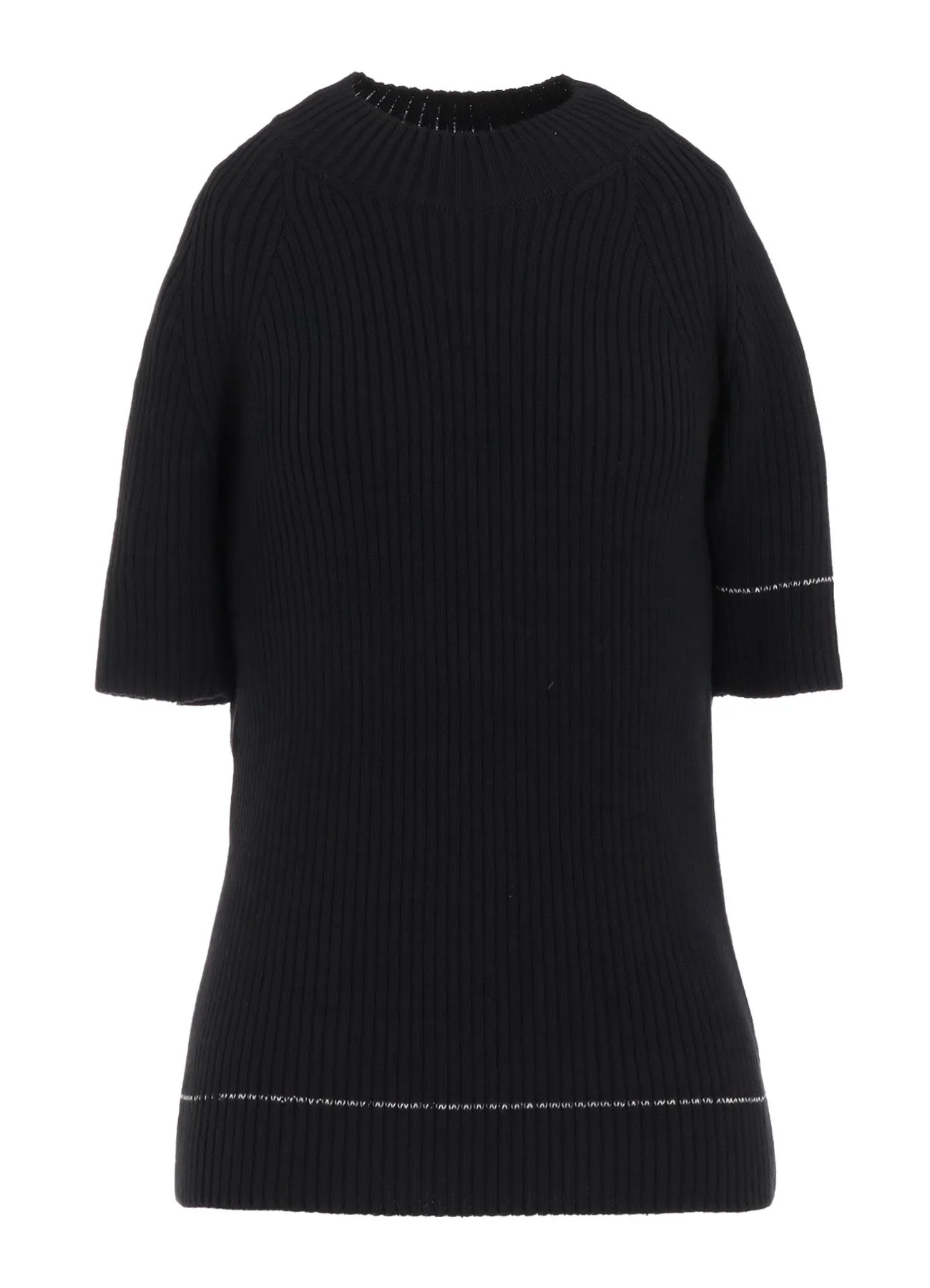 RIB STITCH TWISTED HALF SLEEVE RIB PULLOVER