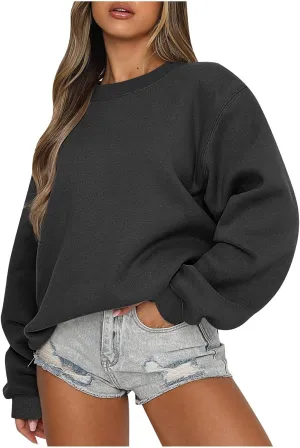 Ribbed Crewneck Sweatshirts for Women Trendy Comfy Oversized Sweatshirts Casual Long Sleeve Pullover Tops
