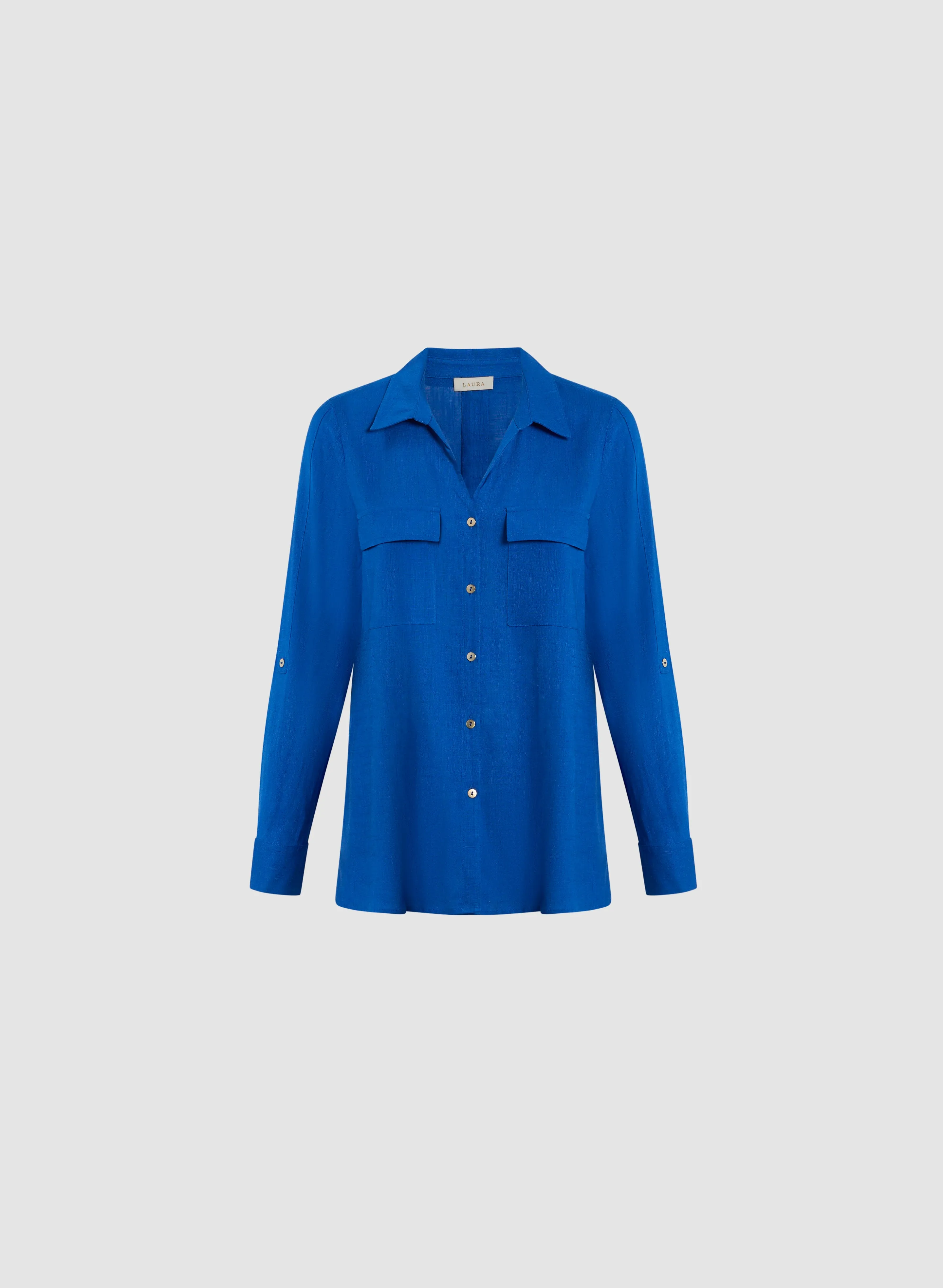 Rolled Sleeves Linen Blend Blouse