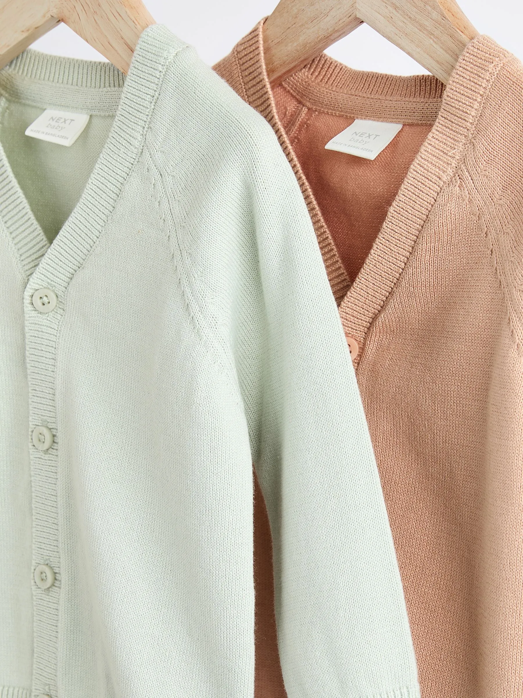 Rust Brown/Sage Green Baby 100% Cotton Knitted Cardigans 2 Pack (0mths-2yrs)