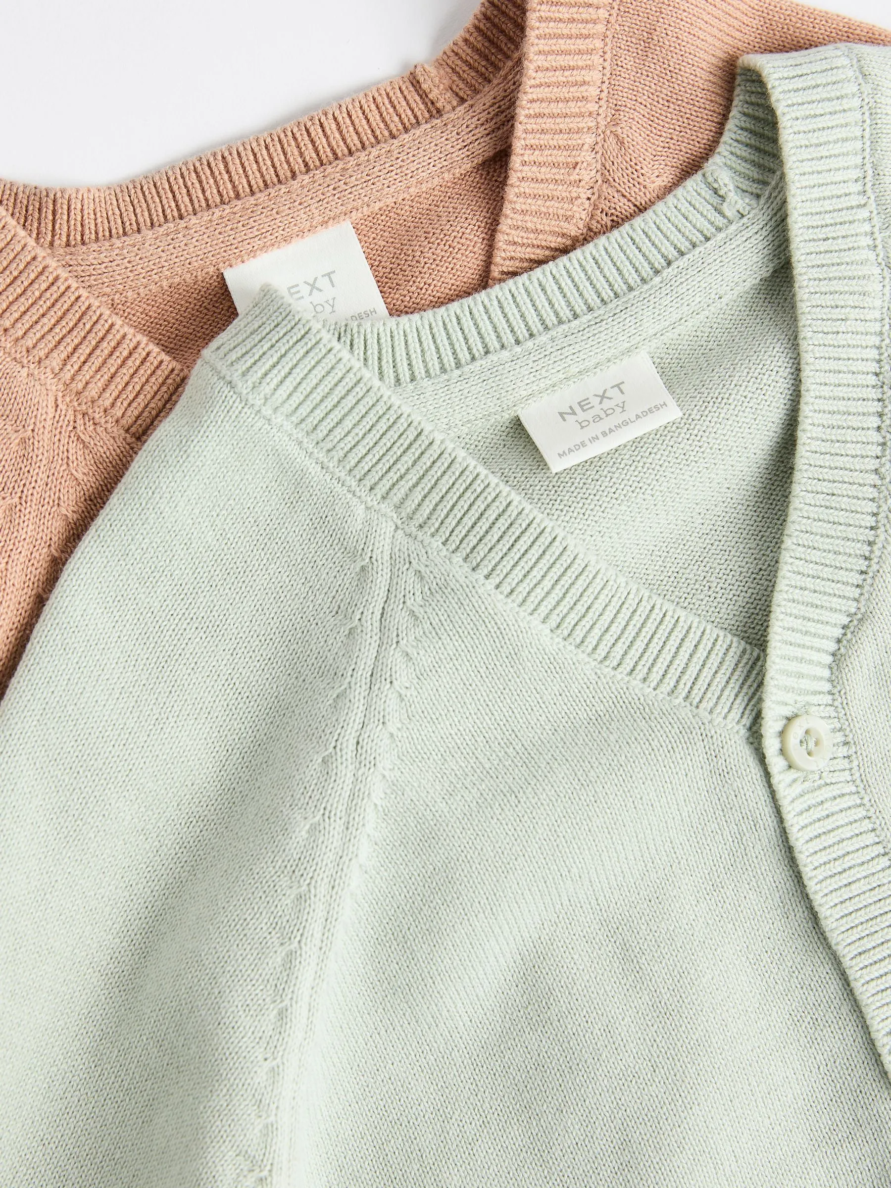 Rust Brown/Sage Green Baby 100% Cotton Knitted Cardigans 2 Pack (0mths-2yrs)