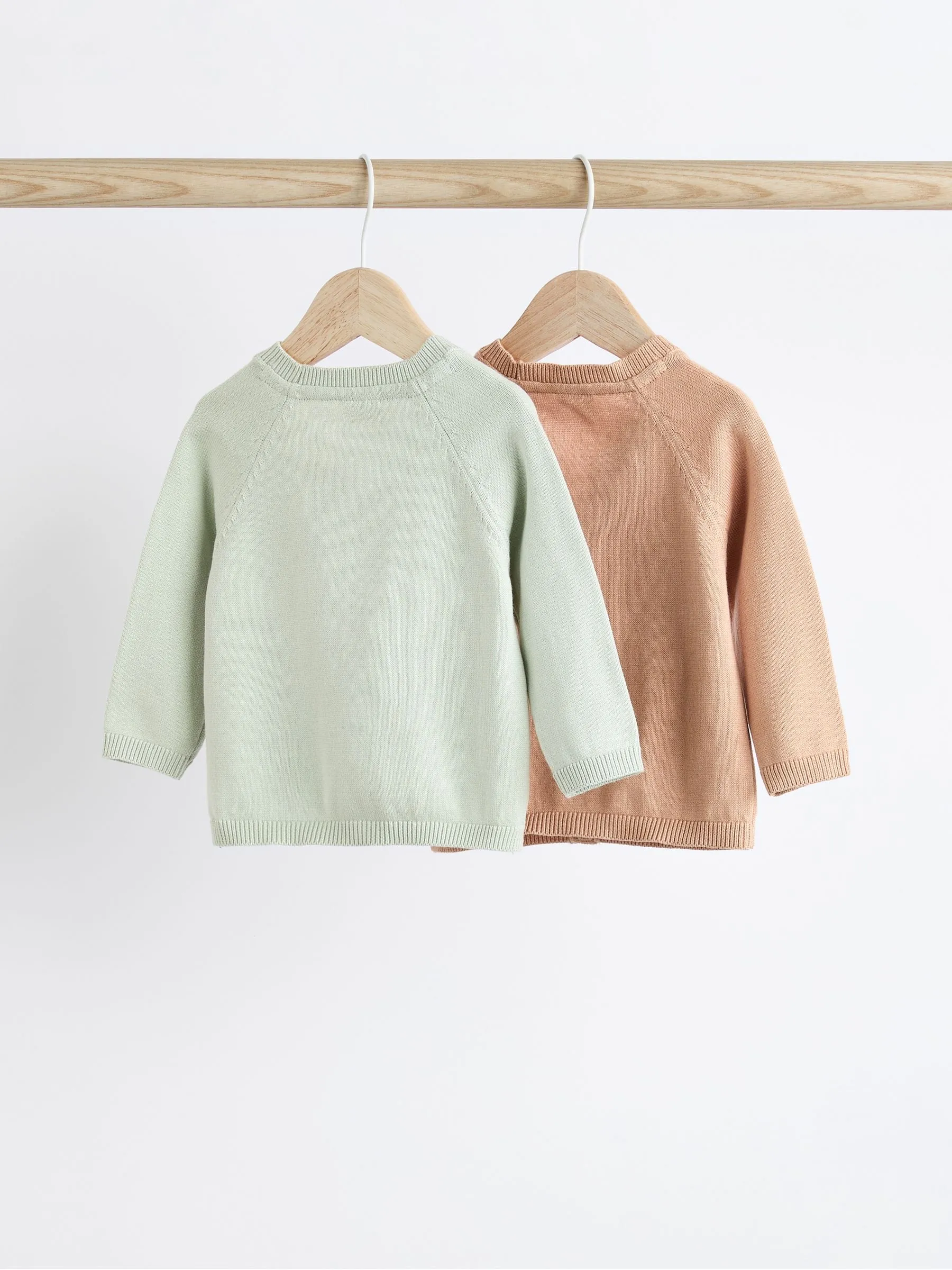 Rust Brown/Sage Green Baby 100% Cotton Knitted Cardigans 2 Pack (0mths-2yrs)