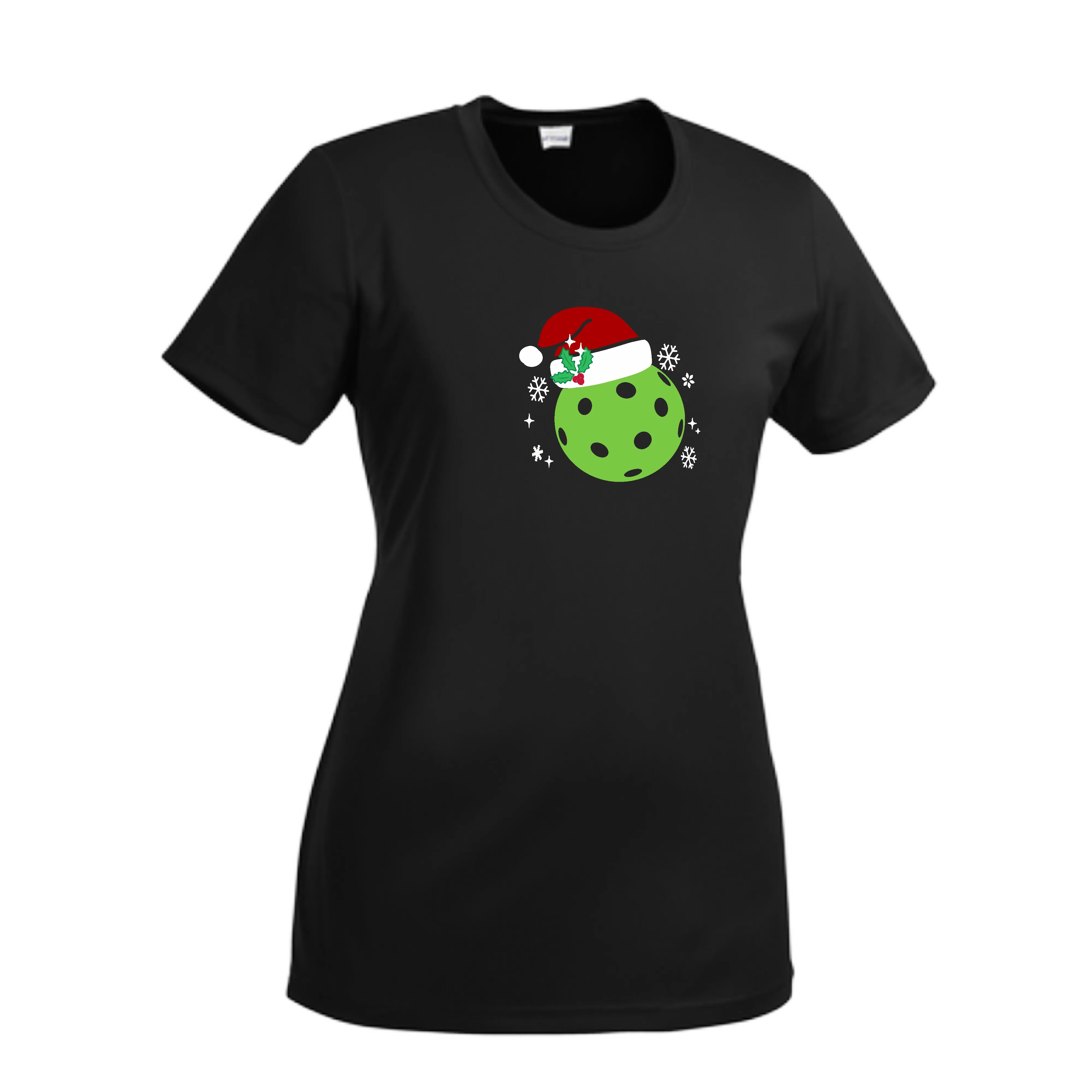 Santa Hat | Women’s Short Sleeve Crewneck Pickleball Shirts | 100% Polyester