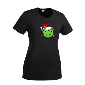 Santa Hat | Women’s Short Sleeve Crewneck Pickleball Shirts | 100% Polyester