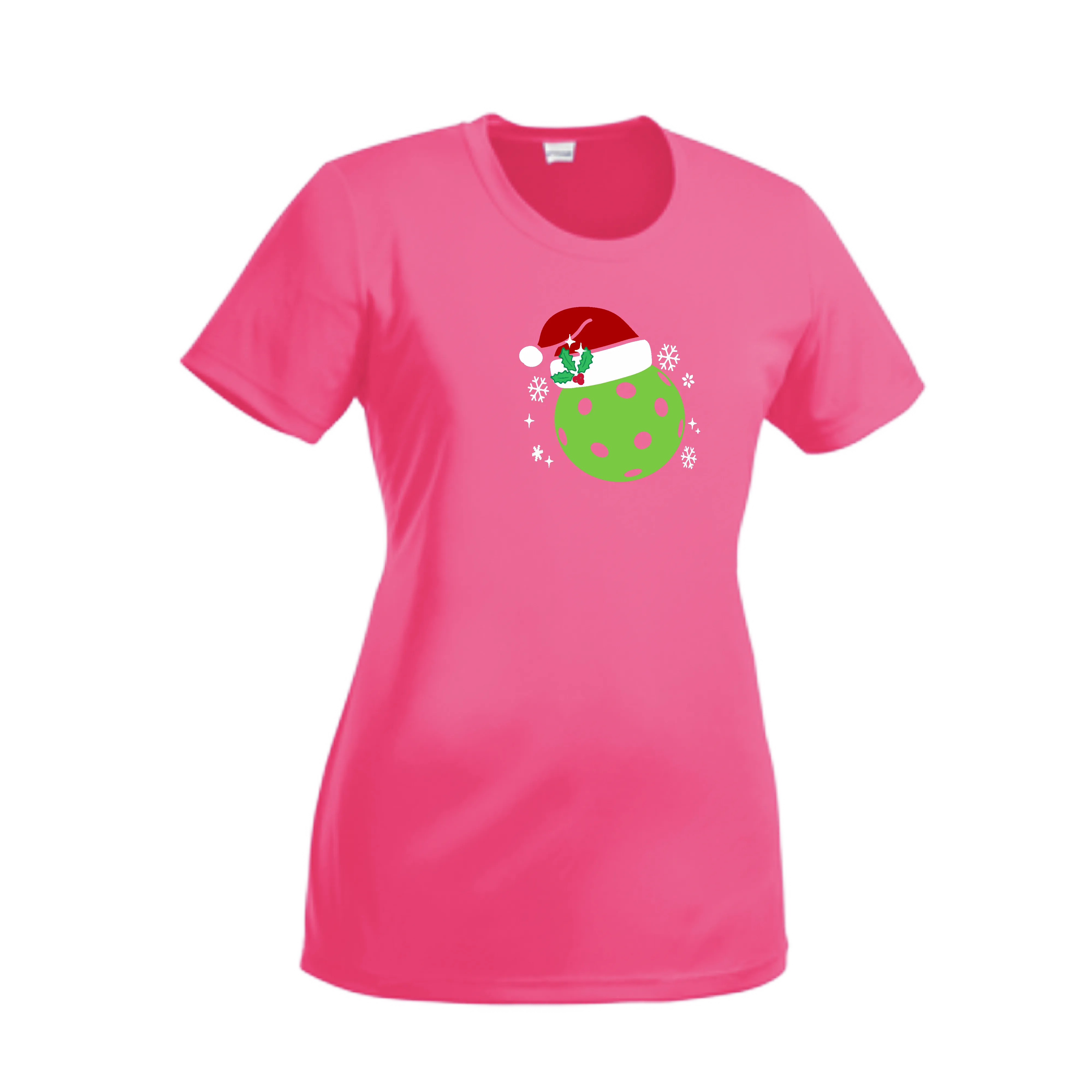 Santa Hat | Women’s Short Sleeve Crewneck Pickleball Shirts | 100% Polyester