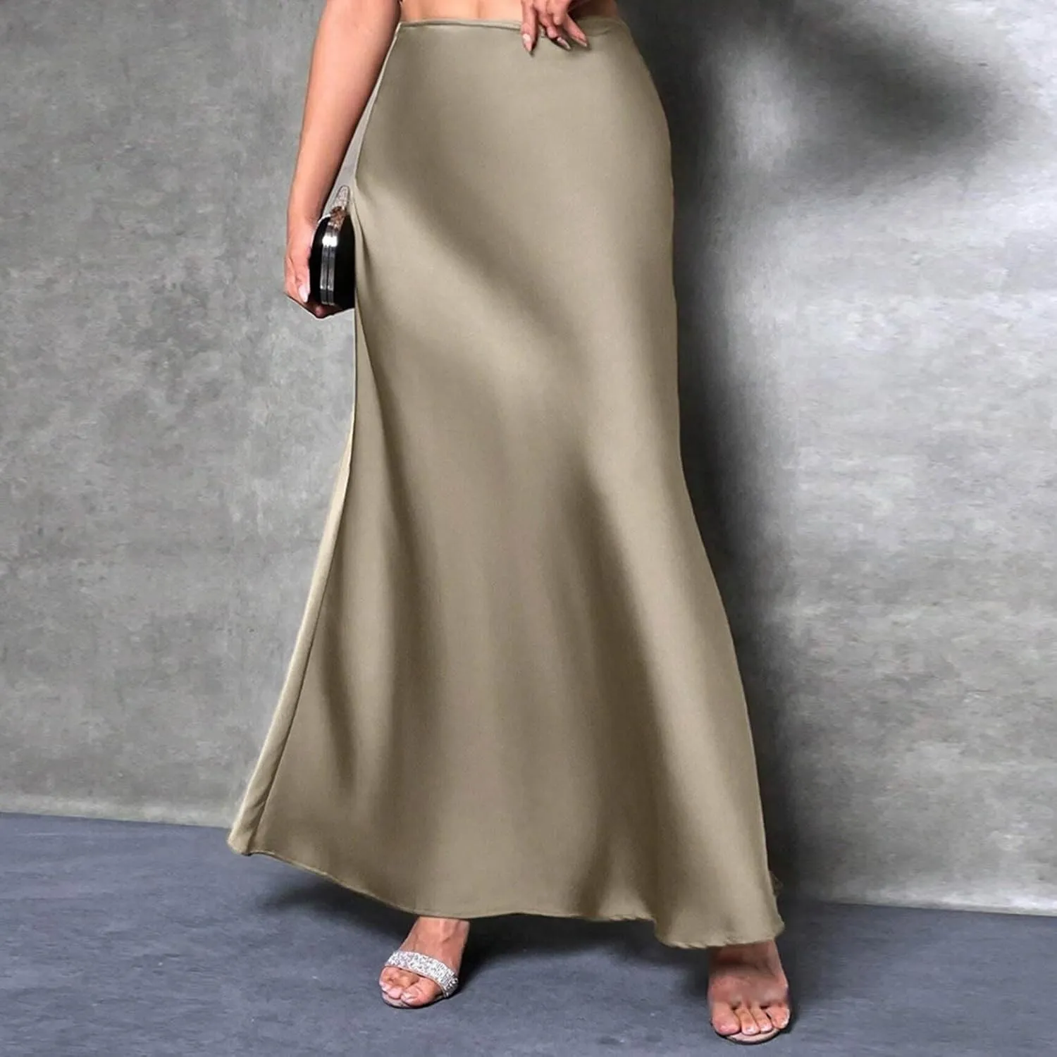 Satin Silk Skirt for Women Solid Color High Waisted Cocktail Party Wedding Skirts Summer Casual Sexy Mermaid Skirts