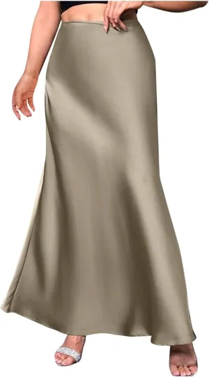 Satin Silk Skirt for Women Solid Color High Waisted Cocktail Party Wedding Skirts Summer Casual Sexy Mermaid Skirts