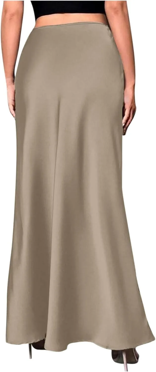 Satin Silk Skirt for Women Solid Color High Waisted Cocktail Party Wedding Skirts Summer Casual Sexy Mermaid Skirts