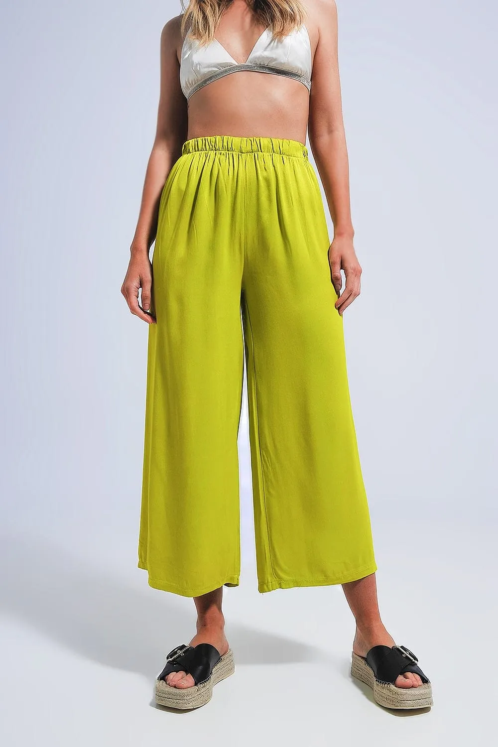 Satin Wide Leg Pants In Green