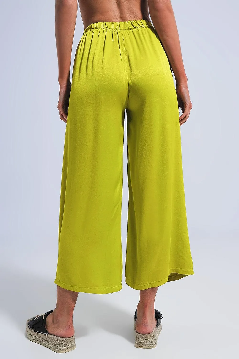 Satin Wide Leg Pants In Green