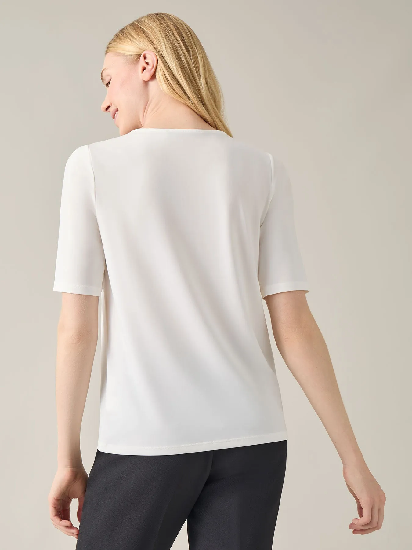 Short Sleeve Shirred Neck Top, Everyday Knit