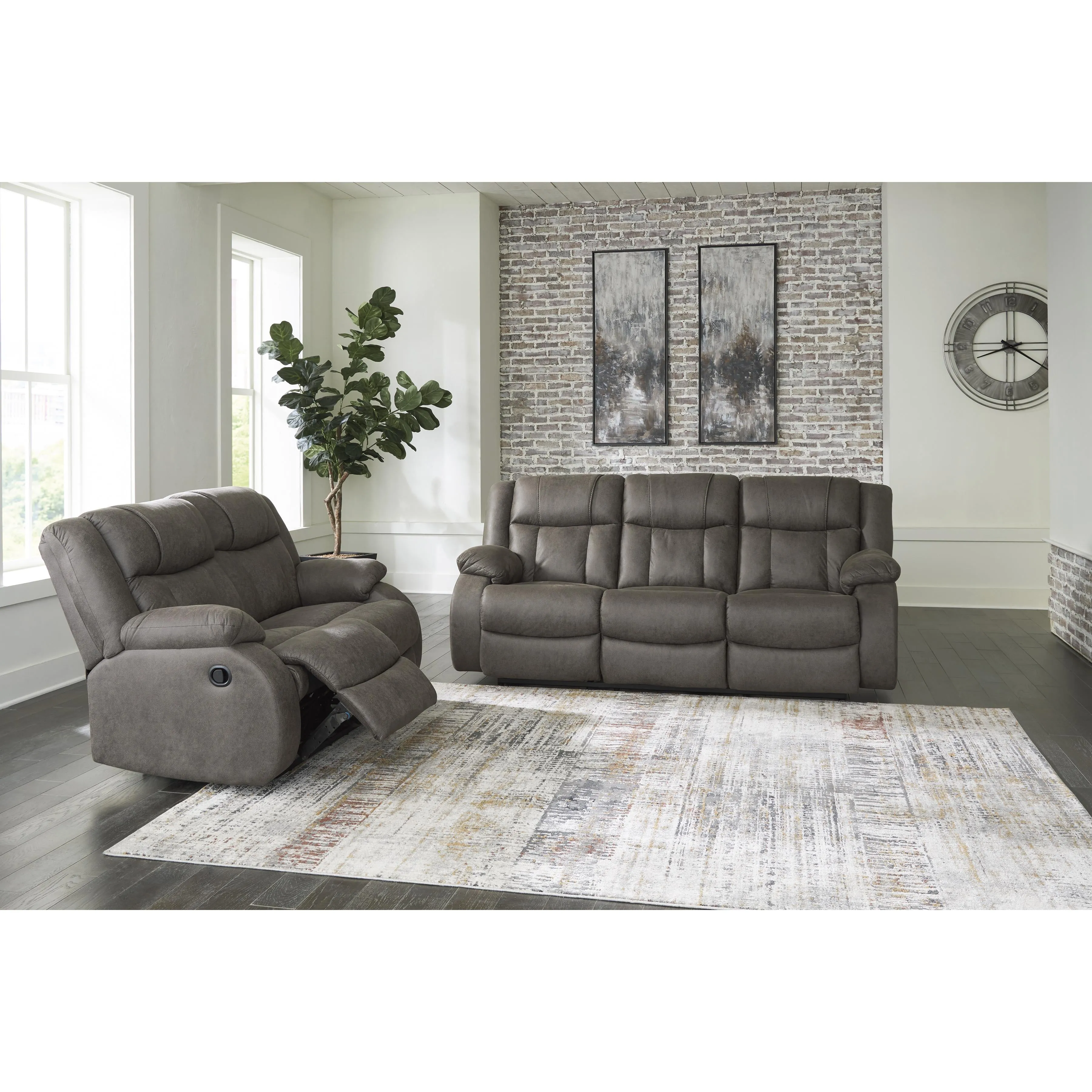 Signature Design by Ashley First Base Reclining Leather Look Sofa 6880488