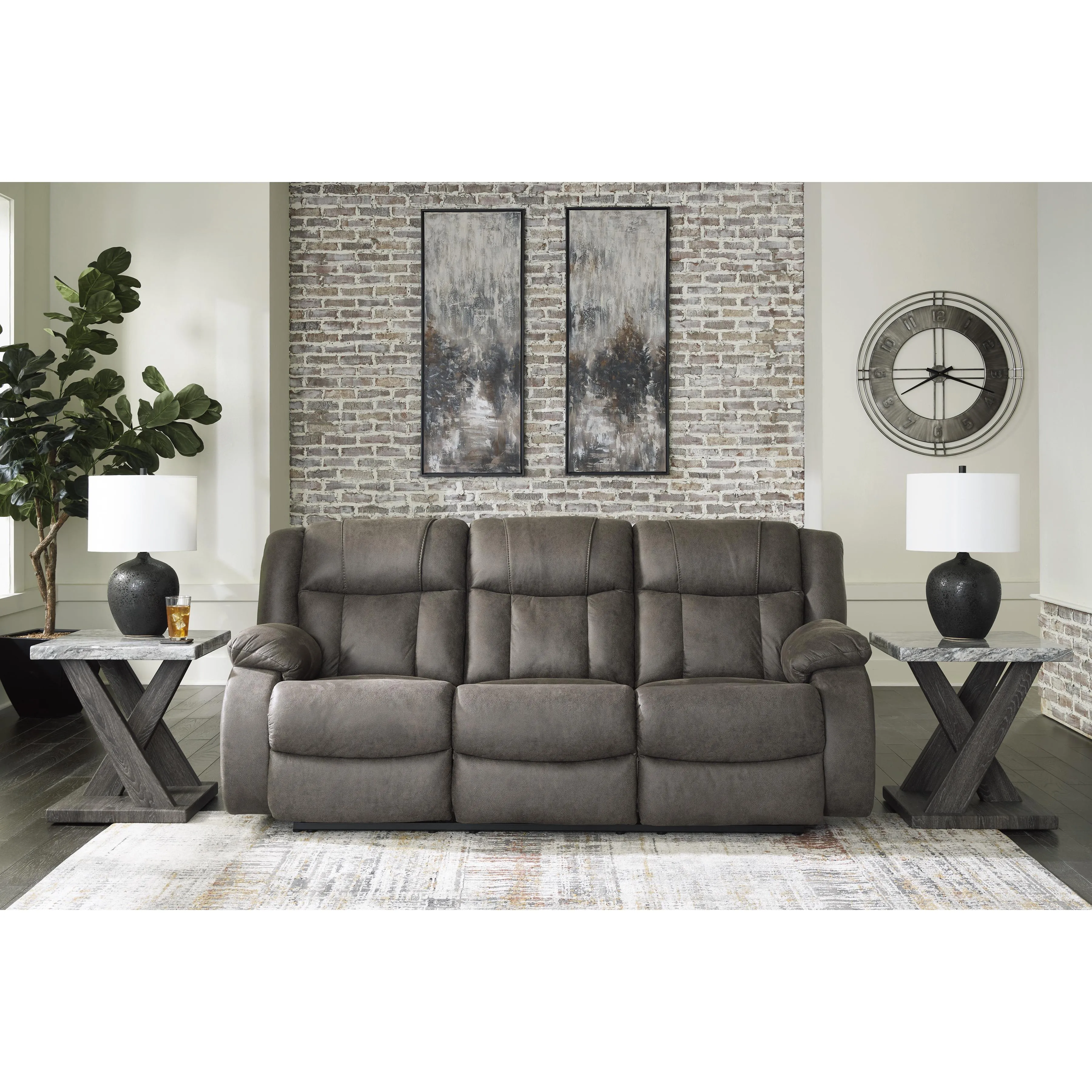 Signature Design by Ashley First Base Reclining Leather Look Sofa 6880488