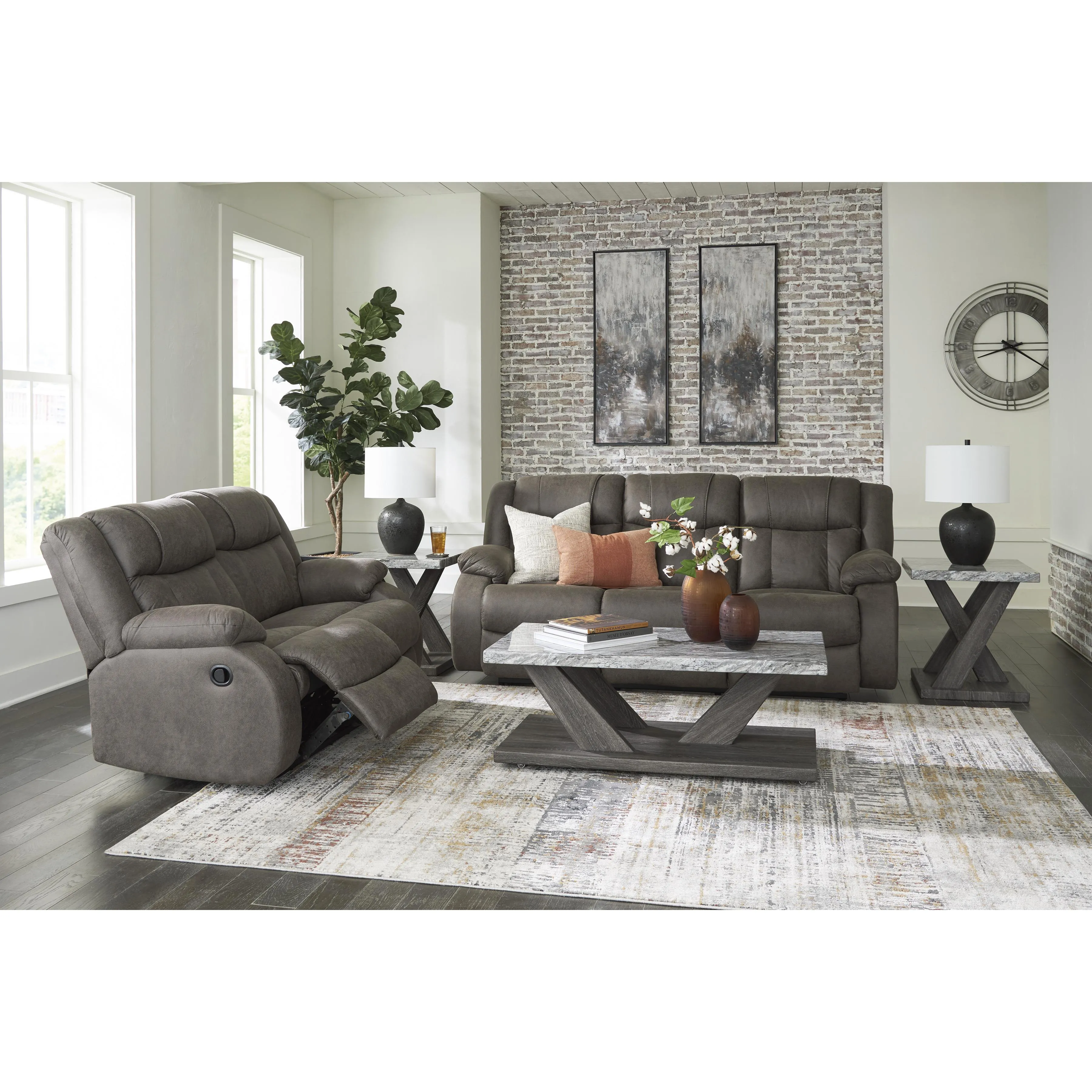 Signature Design by Ashley First Base Reclining Leather Look Sofa 6880488