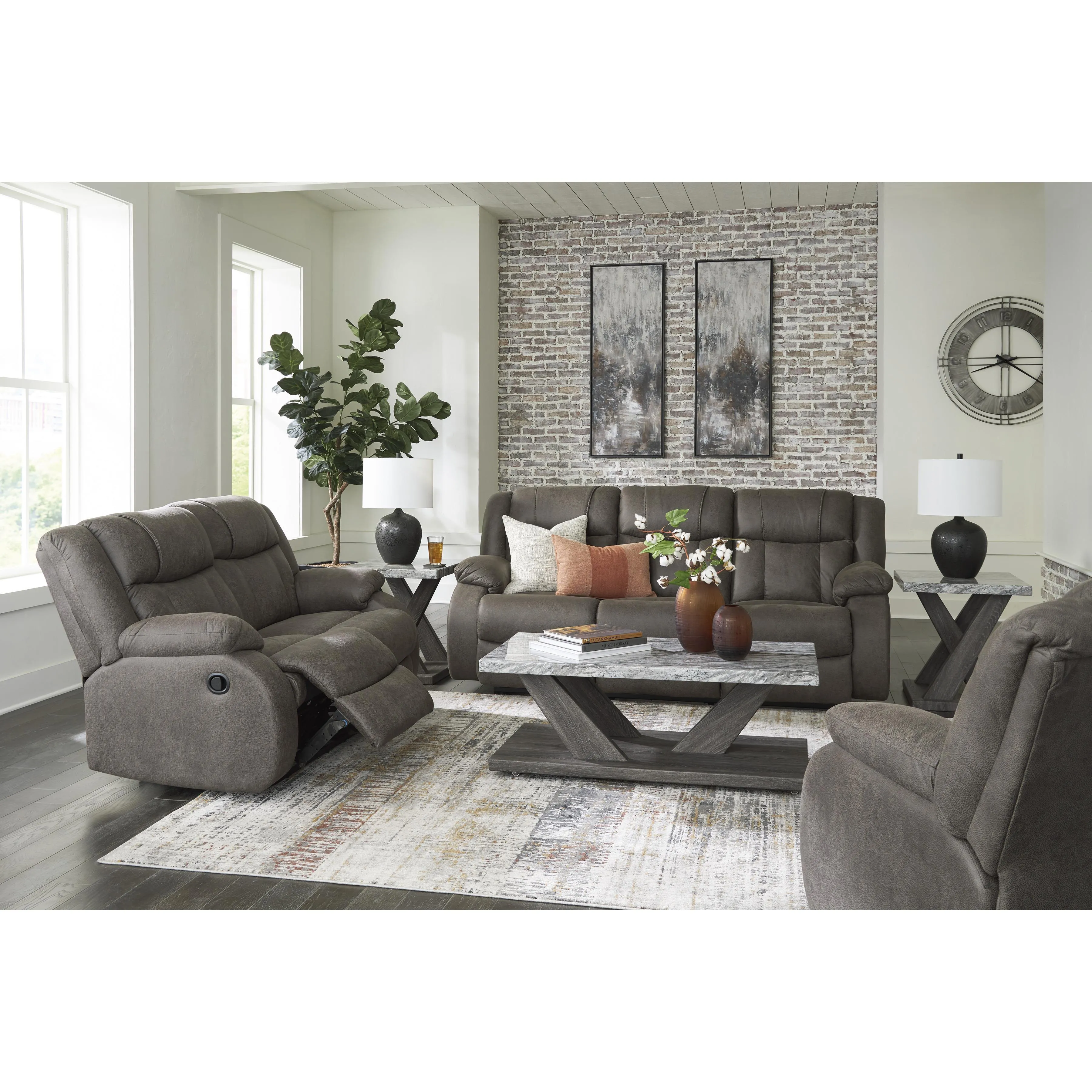 Signature Design by Ashley First Base Reclining Leather Look Sofa 6880488