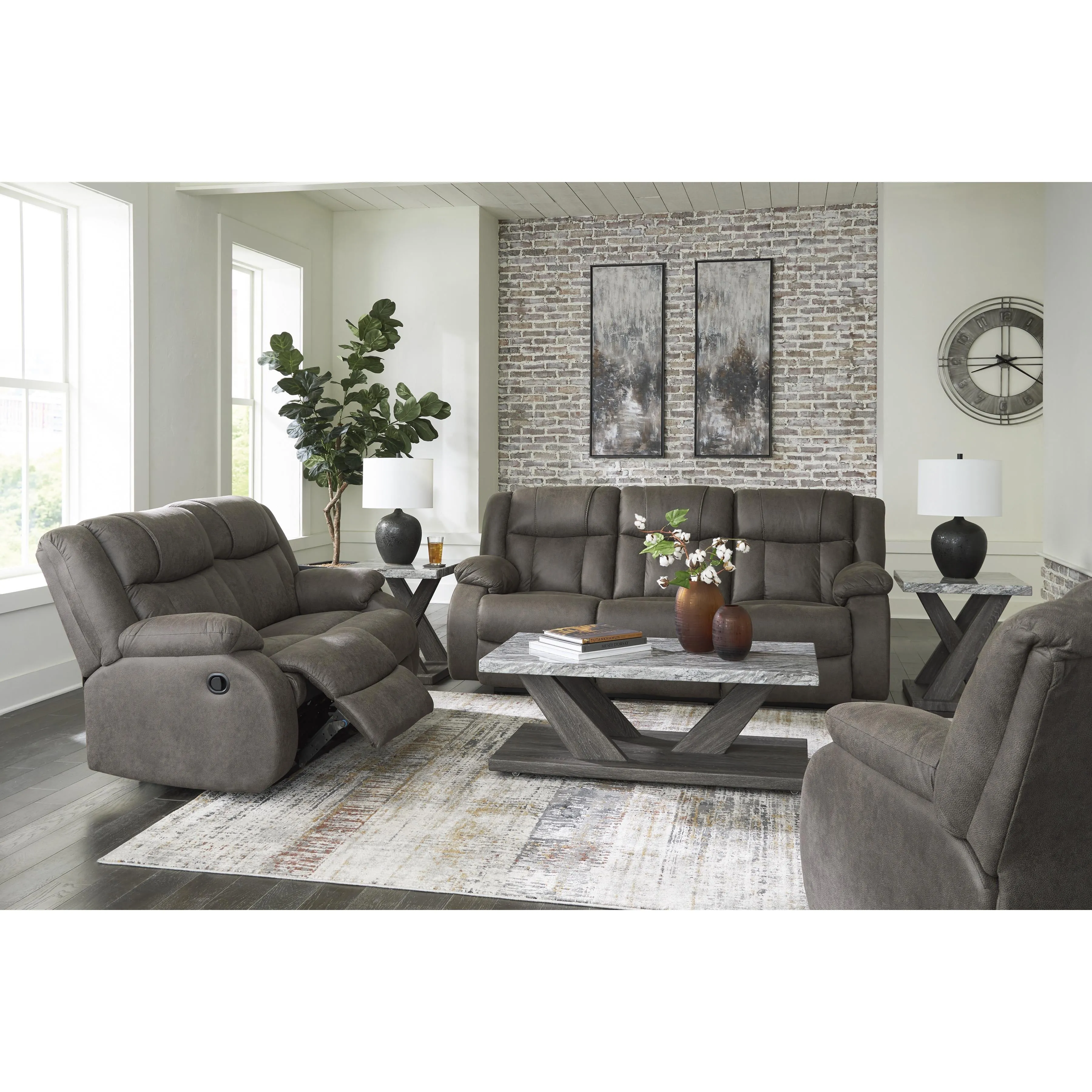 Signature Design by Ashley First Base Reclining Leather Look Sofa 6880488