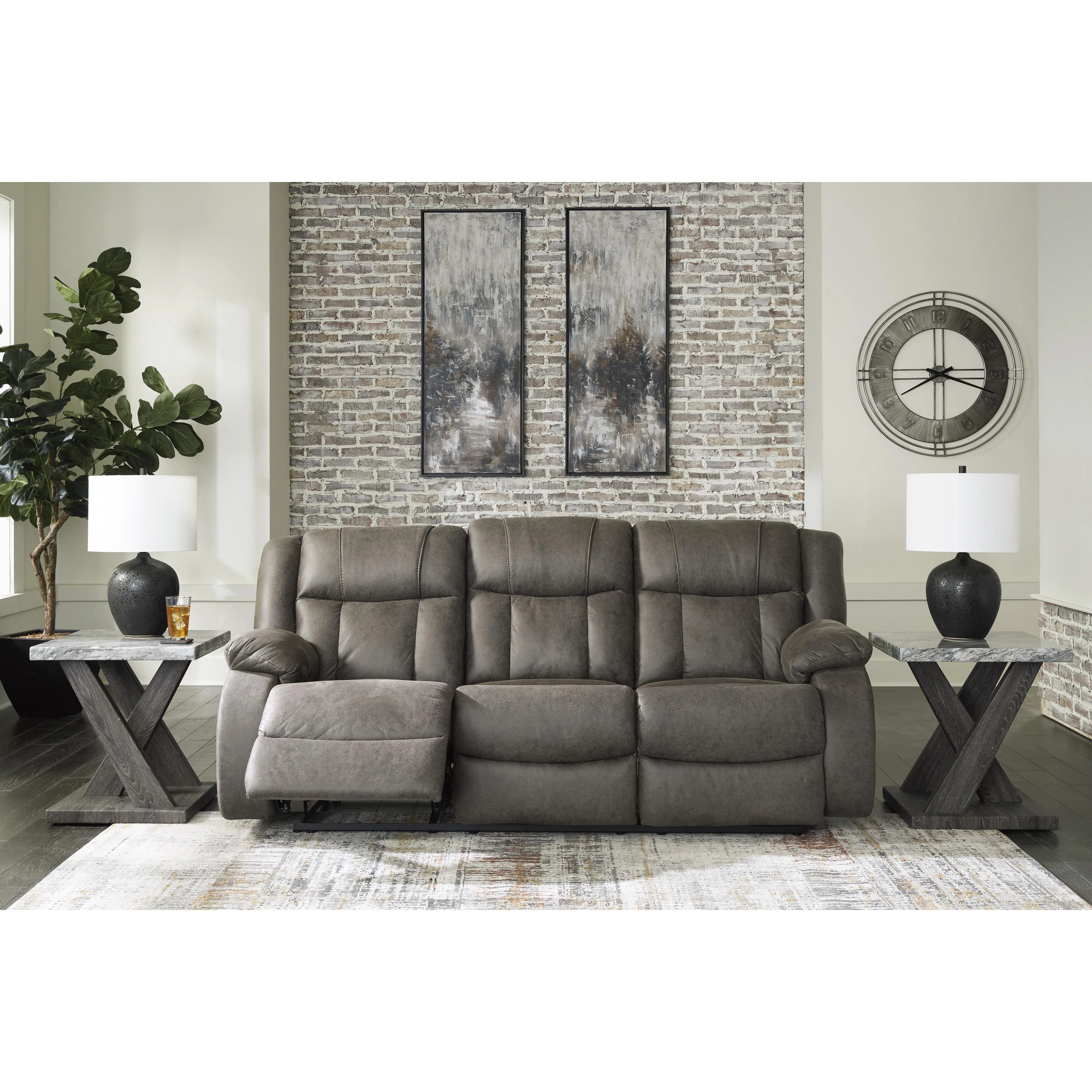 Signature Design by Ashley First Base Reclining Leather Look Sofa 6880488