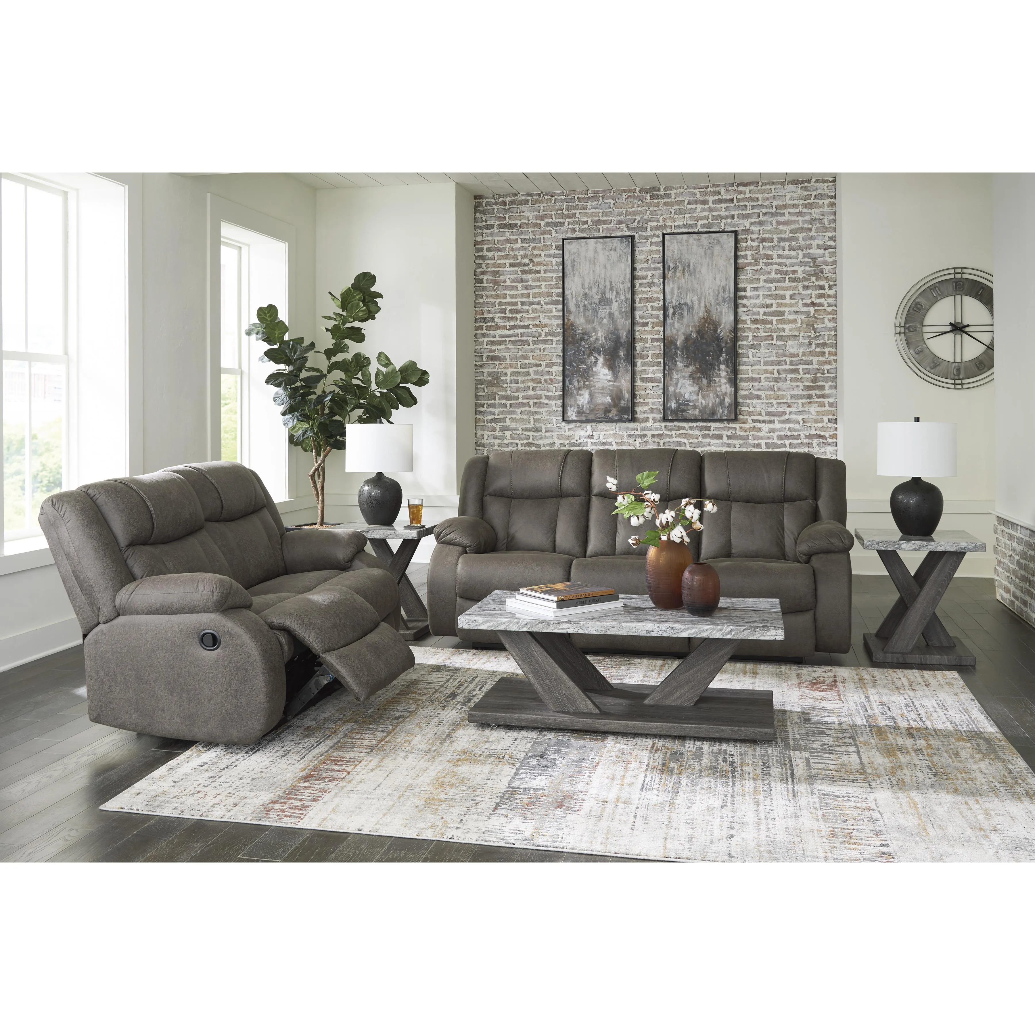 Signature Design by Ashley First Base Reclining Leather Look Sofa 6880488