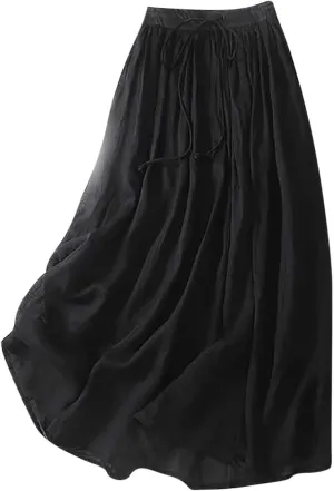 Skirts for Women Elastic High Waist Linen Ankle Skirt Fashion Casual Swing Long Skirt Elegant Flowy Pleated Skirts