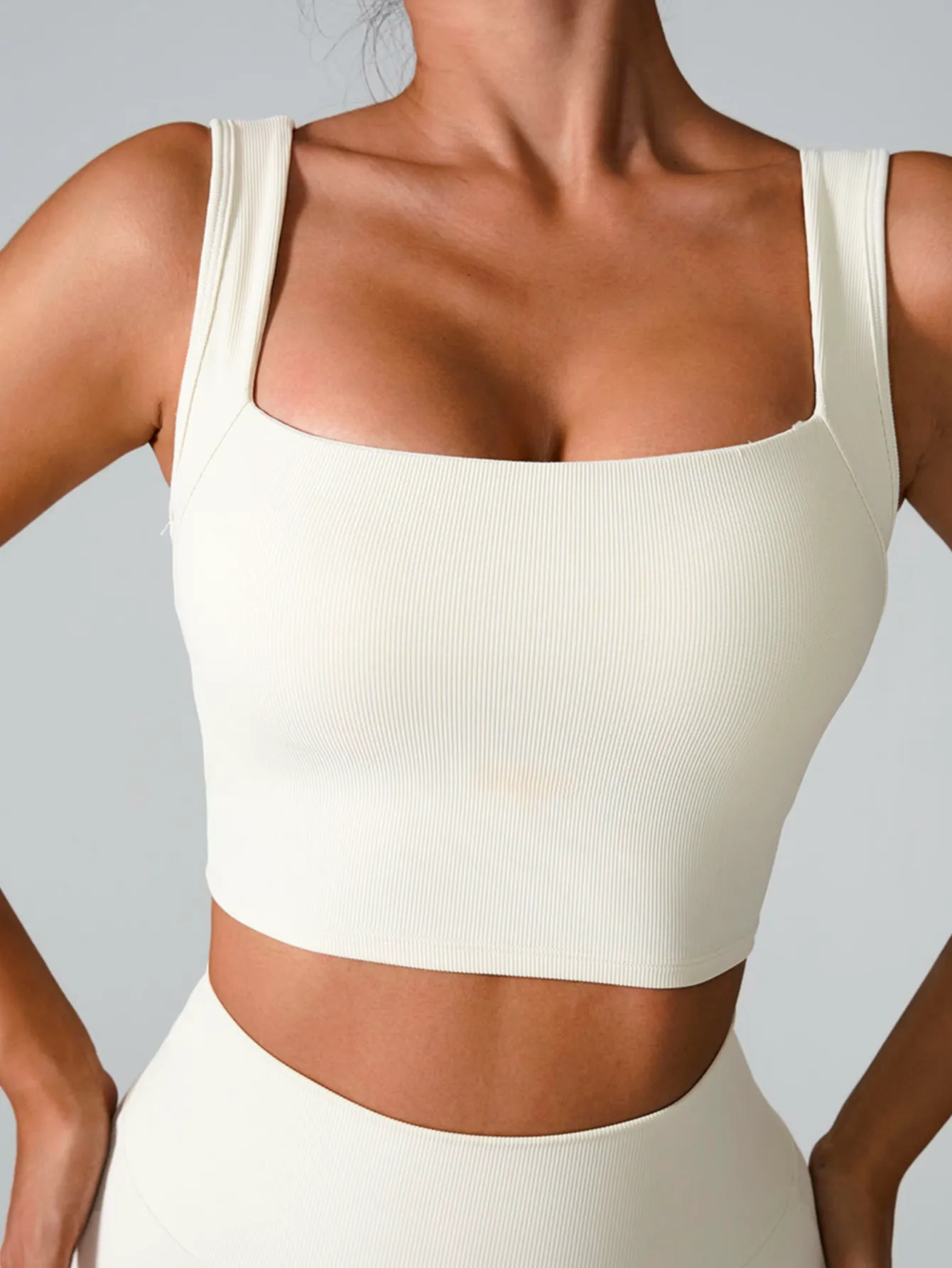 Square Neck Cut-Out Back Ribbed Sports Bra