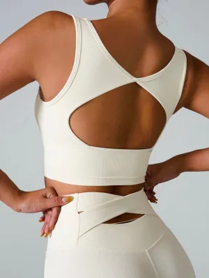 Square Neck Cut-Out Back Ribbed Sports Bra