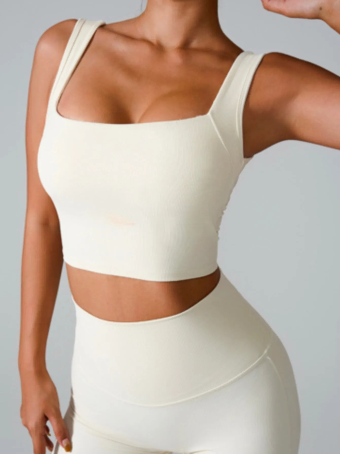 Square Neck Cut-Out Back Ribbed Sports Bra
